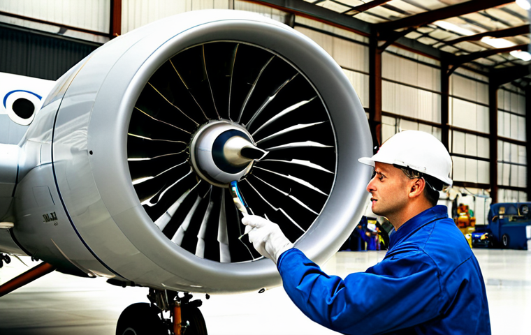 **
"A professional aircraft mechanic, fully clothed in work attire, meticulously inspecting a plane engine. The scene is a bright, clean hangar with various tools and equipment visible. Emphasis on the mechanic's focused expression and the complexity of the engine. Safe for work, appropriate content, professional, perfect anatomy, correct proportions, well-formed hands, natural pose, high quality, modest clothing, professional dress."
**