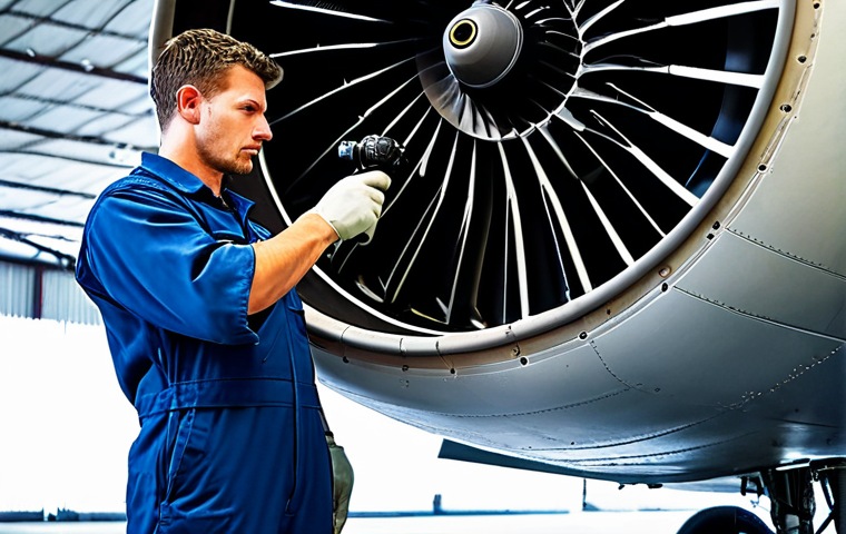 항공정비사의 실수 사례 분석 - **
"A meticulous aircraft mechanic, fully clothed in work overalls, carefully inspecting an engine ...