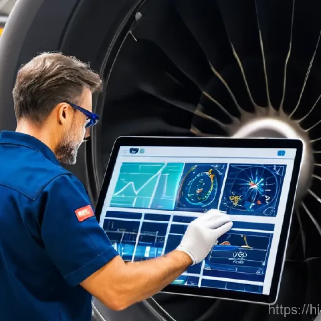 항공정비사와 항공기 성능 테스트 - A highly skilled male aircraft mechanic, in his mid-40s, wearing a clean, dark blue uniform with a c...