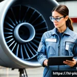항공정비사와 항공사별 정비 시스템 차이 - **Prompt:** A focused, professional female aircraft mechanic in her early 30s, wearing clean, light ...