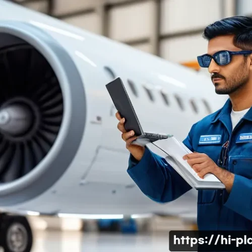 항공정비사의 경력 관리 방법 - A skilled aircraft mechanic of Indian descent wearing a neat uniform and safety gear, working attent...