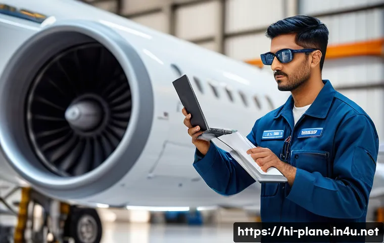 항공정비사의 경력 관리 방법 - A skilled aircraft mechanic of Indian descent wearing a neat uniform and safety gear, working attent...