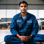 항공정비사의 멘탈 관리 방법 - A calm and focused aircraft maintenance technician of Indian descent practicing deep breathing and m...
