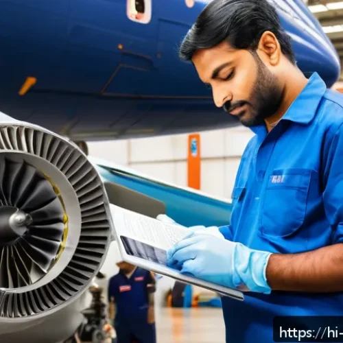 항공정비사 자격증 갱신 절차 - A professional Indian aircraft maintenance technician in a clean, well-organized workshop, wearing a...