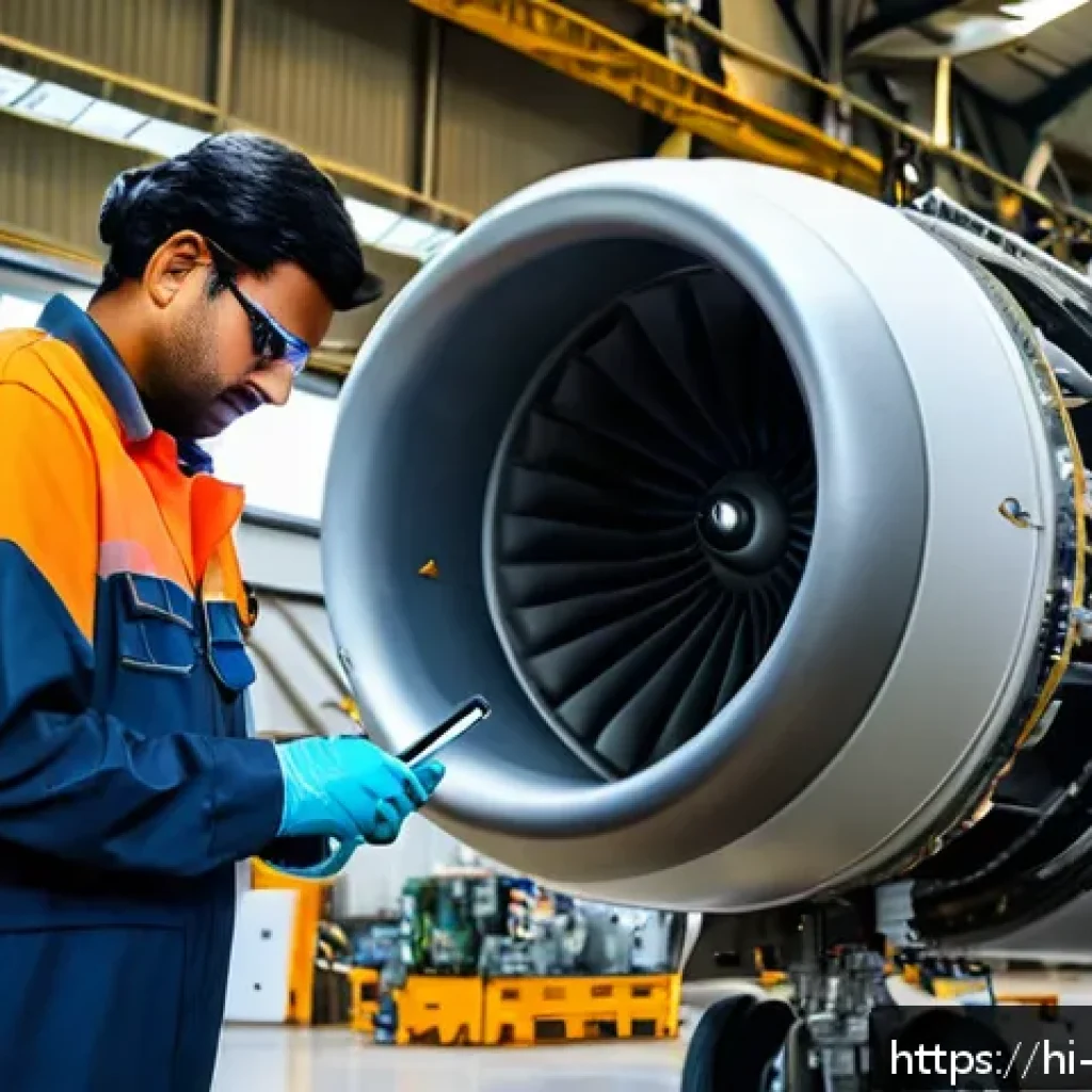 항공정비사 실습에서 배운 점 - A detailed scene inside an aircraft maintenance hangar featuring an experienced Indian aircraft main...