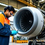 항공정비사 실습에서 배운 점 - A detailed scene inside an aircraft maintenance hangar featuring an experienced Indian aircraft main...